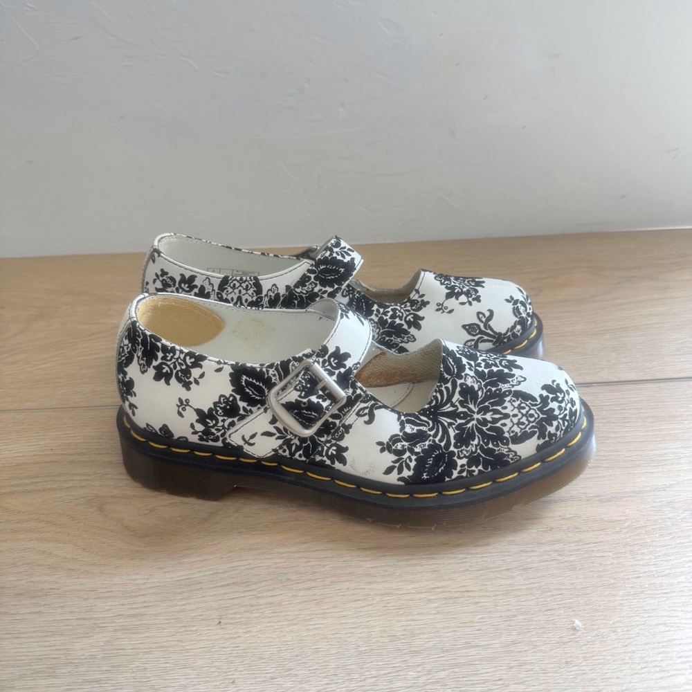 SOLD! DO NOT BUY! Dr. Martens White and Black Velvet Floral Mary Jane’s